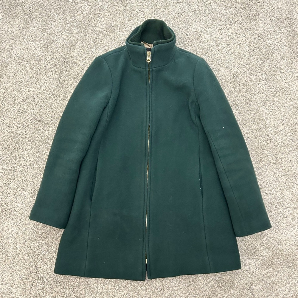 J.Crew Lodge Coat Size 8 Dark Green Italian Stadium Cloth Nello Gori Full Zip